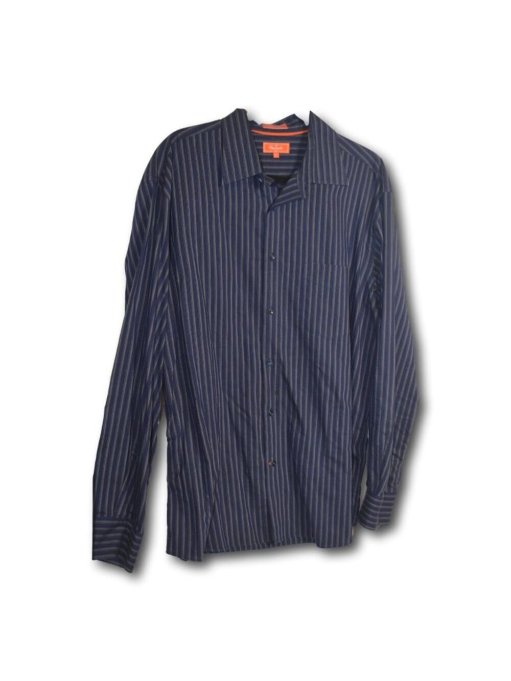 Faconnable Navy Blue Striped Button Down Shirt Size: L